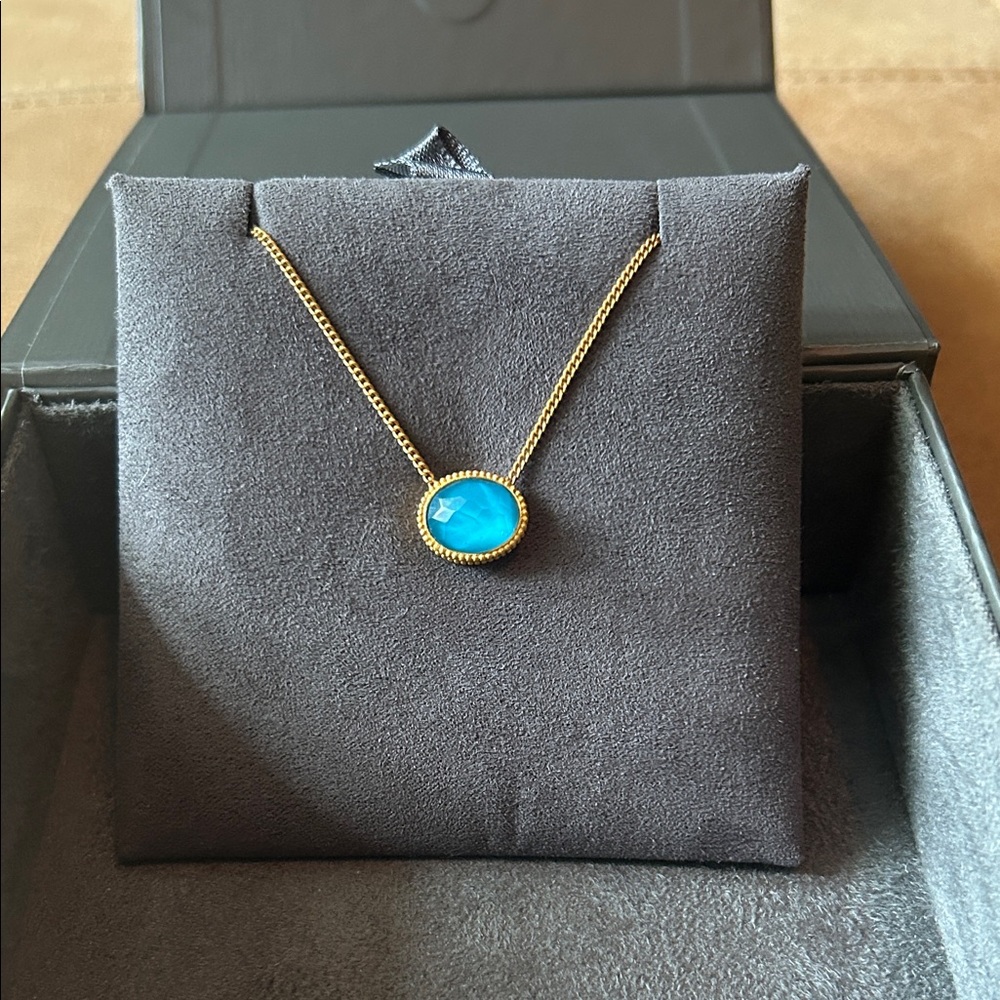 Julie Vos Gold Chain Necklace with Blue Oval Pendant